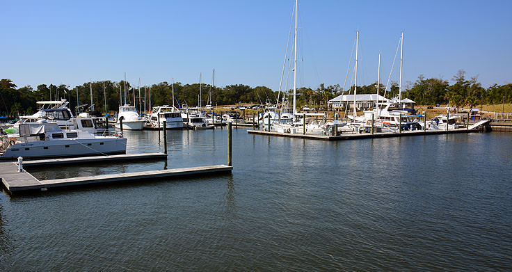 Boats docked at Deep Point Marina